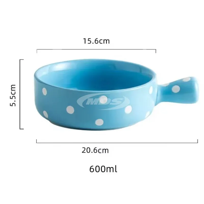 Creative Polka Dots Ceramic Oatmeal Dessert Noodle Bowl Single Handle Ceramic Baked Bowl