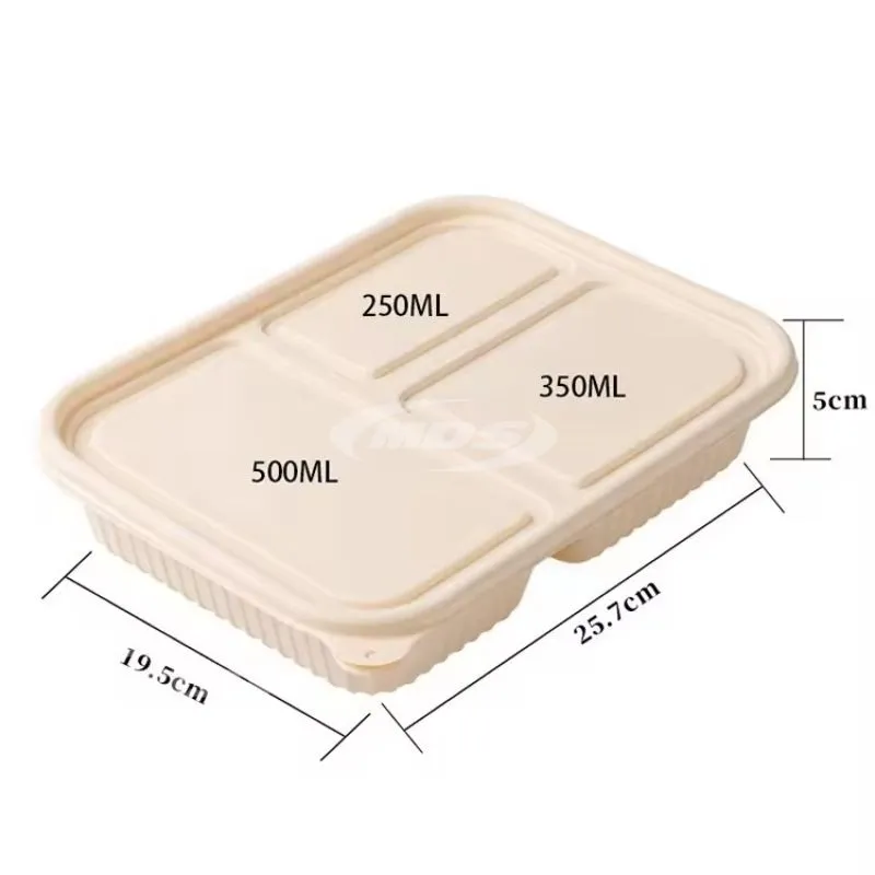 Eco-friendly Meal Prep 3 Compartment Takeaway Cornstarch Lunch Box Disposable Food Container With Lid