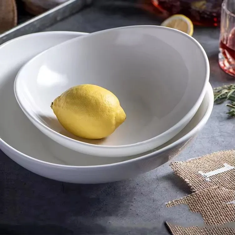 Irregular ceramic serving bowl hotel restaurant white ceramic salad bowl restaurant tableware