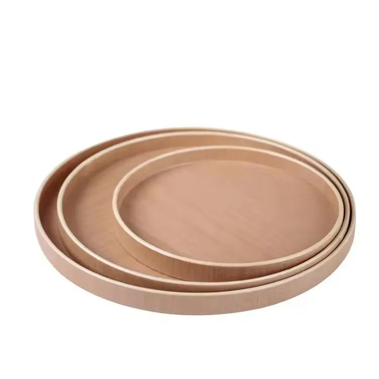 Different size wood food serving dinner plate