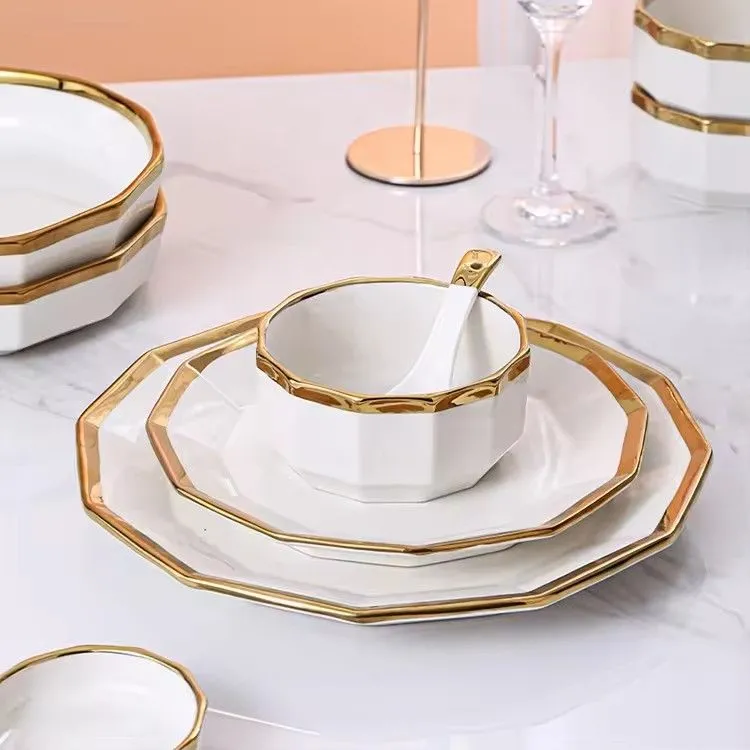 Light luxury ceramic plates bowls sets dinnerware ceramic catering serving dishes crockery dinner sets
