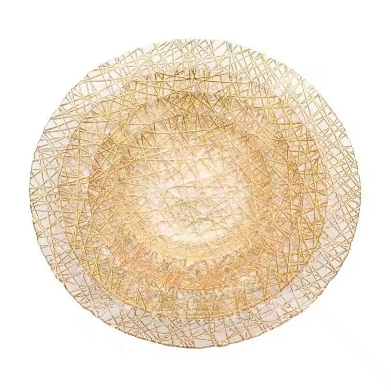 Glass Factory Customized Canary Nest Gold Glass   Charge Dinner Salad Dessert Bread Plate Set For Wedding Banquet Hote