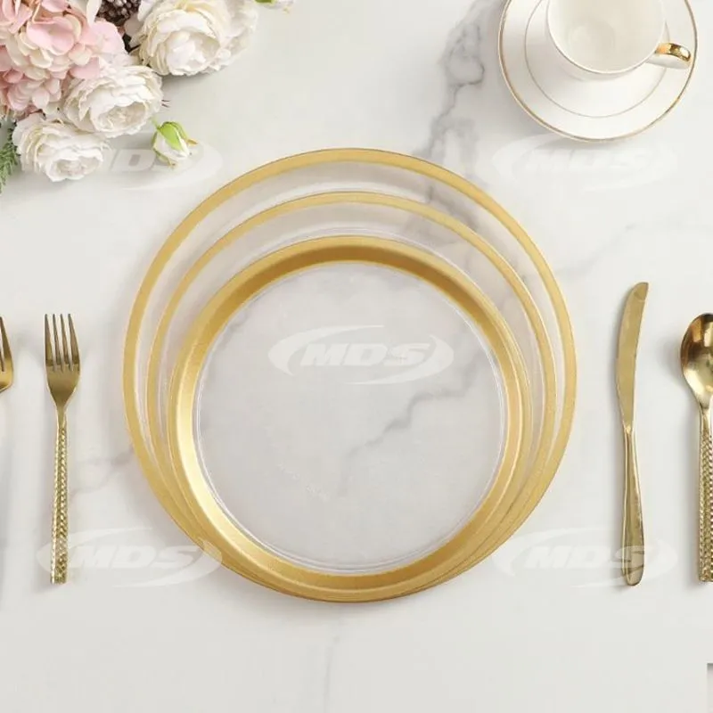 Hotel Restaurant Plate Dining Table Setting Gold Rim Wedding Transparent Plastic Charger Plate