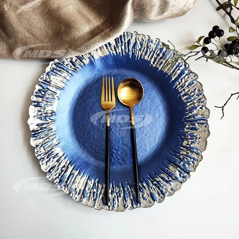 Luxury 8/11/13 Inch Glass Charger Plate Big round with Gold Silver Trim Clear Wedding Banquet Table Ware Durable for Food Use