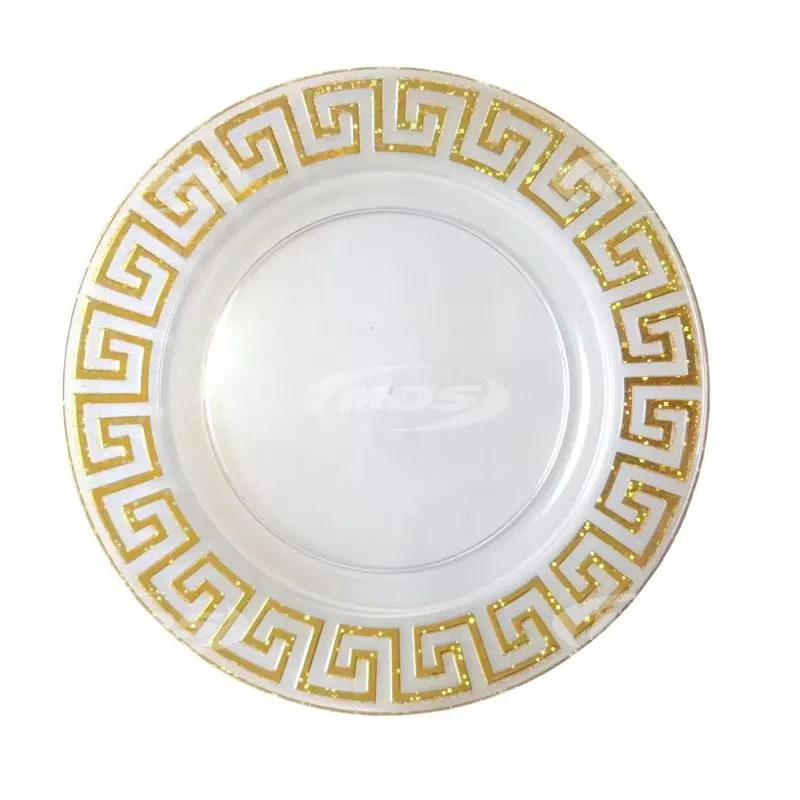 Luxury Modern Transparent Plastic Dishes Party 13 inch Round Golden Ripple Clear Plastic Charger Plate