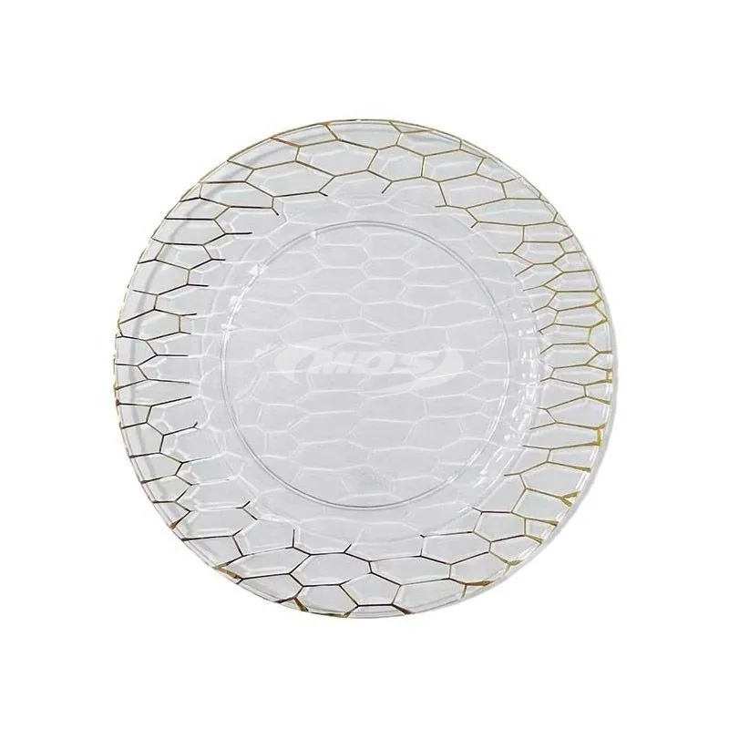 Round chargers plate 13inch wholesale gold rim clear plastic charger plates for wedding