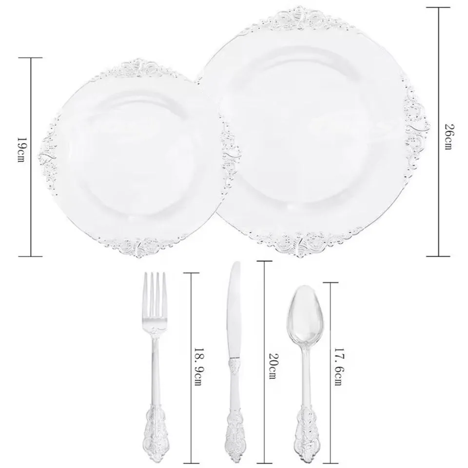 Silver Plastic Plates CHINA DESIGN with Disposable Silverware