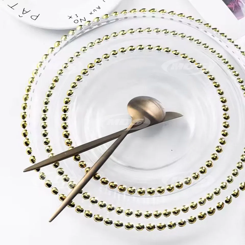 Wholesale Modern Golden Lavender Restaurant Glass Charger Plates