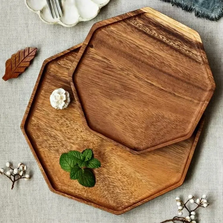 Acacia wood serving platter food tray octagon trays set of 3 serving bread plates