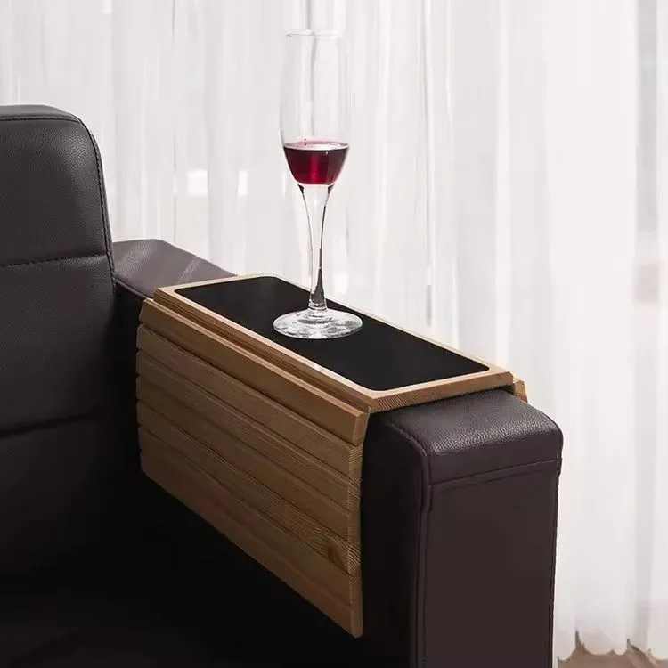 Anti-slip armrest organizer protector drink holder coaster bamboo wood sofa arm tray table