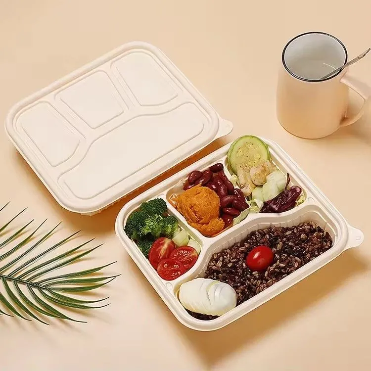 4 compartment disposable lunch box biodegradable cornstarch food container microwavable take away food packaging box