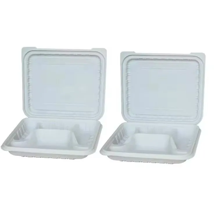 Biodegradable clamshell food container lunch box 4 compartment cornstarch bento box