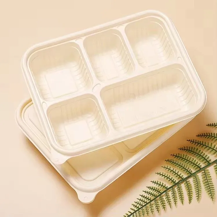 Biodegradable disposable food container packaging box 5 compartment microwave safe takeout cornstarch lunch box