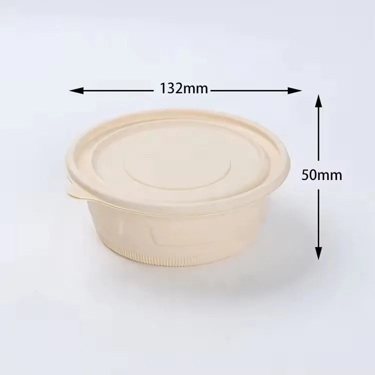 Disposable biodegradable round fast food packaging lunch bowl take away cornstarch salad bowl