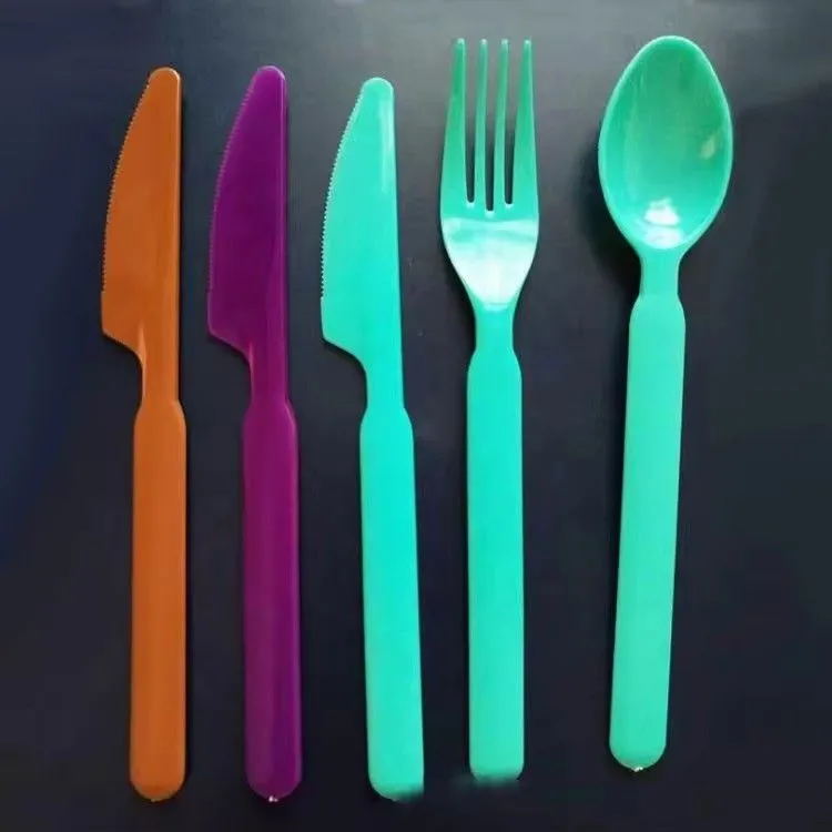 Western food knife fork spoon disposable black plastic cutlery set