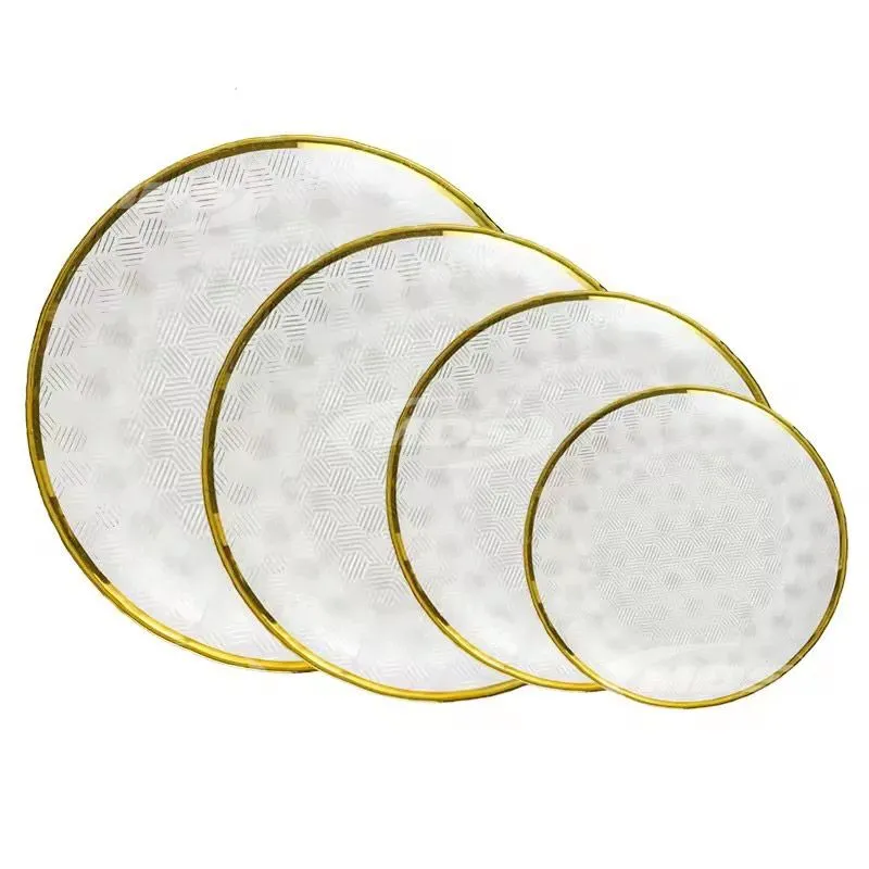 Wholesale Transparent Hammered Gold Rim Glass Plate for Wedding Home Decor