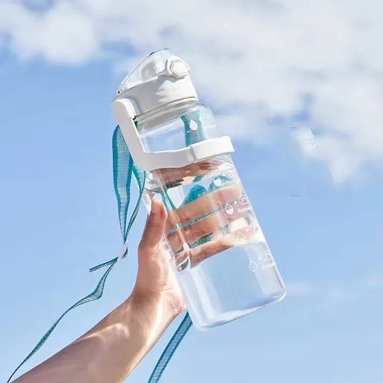 Fitness time marker sports drinking bottle non-toxic bpa free 60oz gym motivational water bottle with straw lid