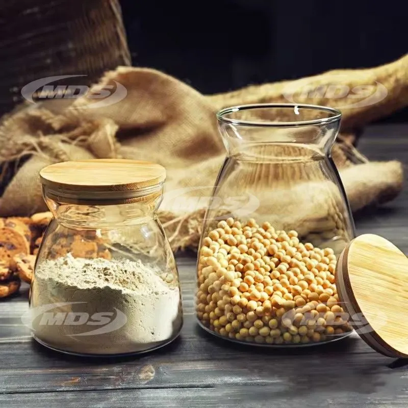 Transparent glass storage jar for honey candy cookies food grade storage container glass jar with bamboo lid