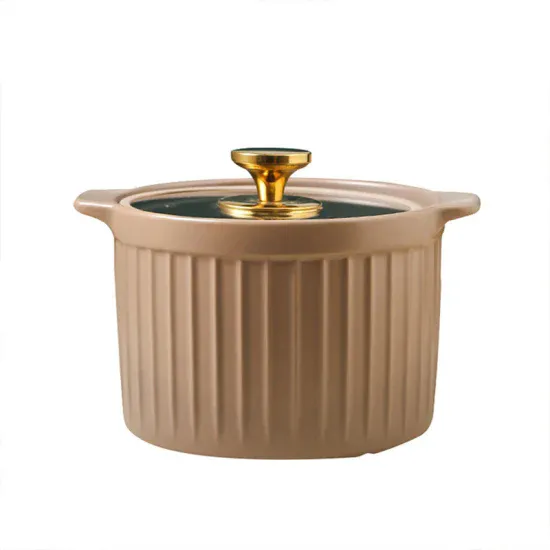 Creative Retro Casserole Dish with Double Handle Kitchen Matte Color Glaze Ceramic Casserole with Lid