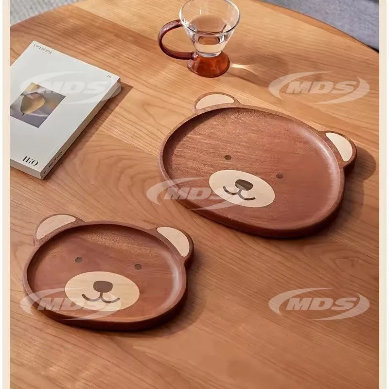 Creative wooden bear animal plates for food snack cookies ebony walnut bear shaped wooden serving tray