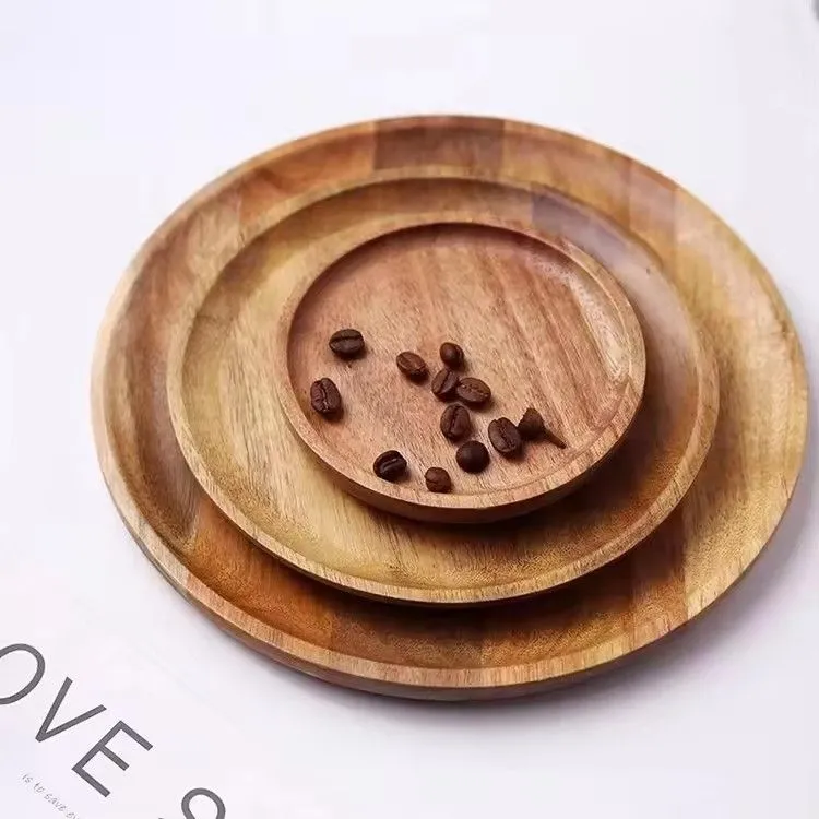 Custom wooden charger plate home hotel restaurant breakfast food serving rustic round acacia wood tray
