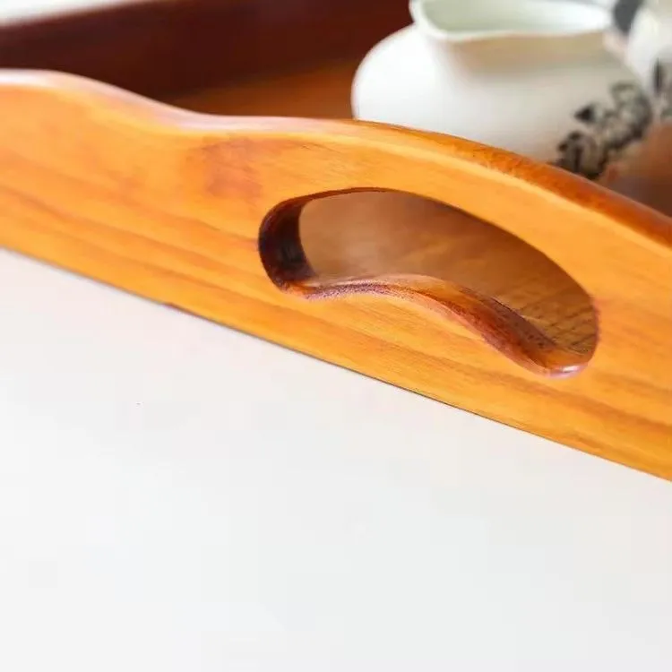 Eco-friendly custom logo large rectangular serving breakfast tray hotel restaurant wood trays