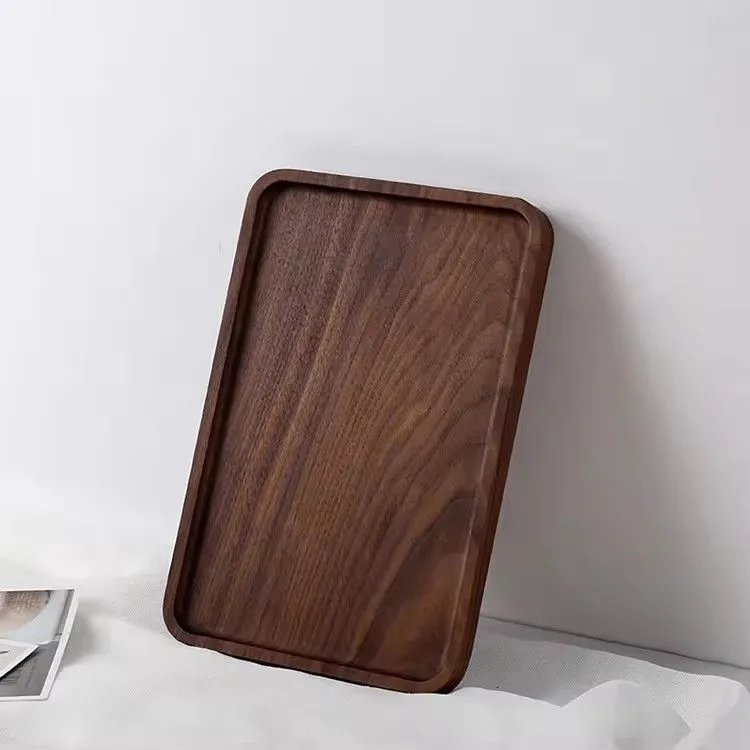 High Quality Rectangle Wooden Coffee Trays Beech Walnut Carved Wood Serving Tray for Bread & Food