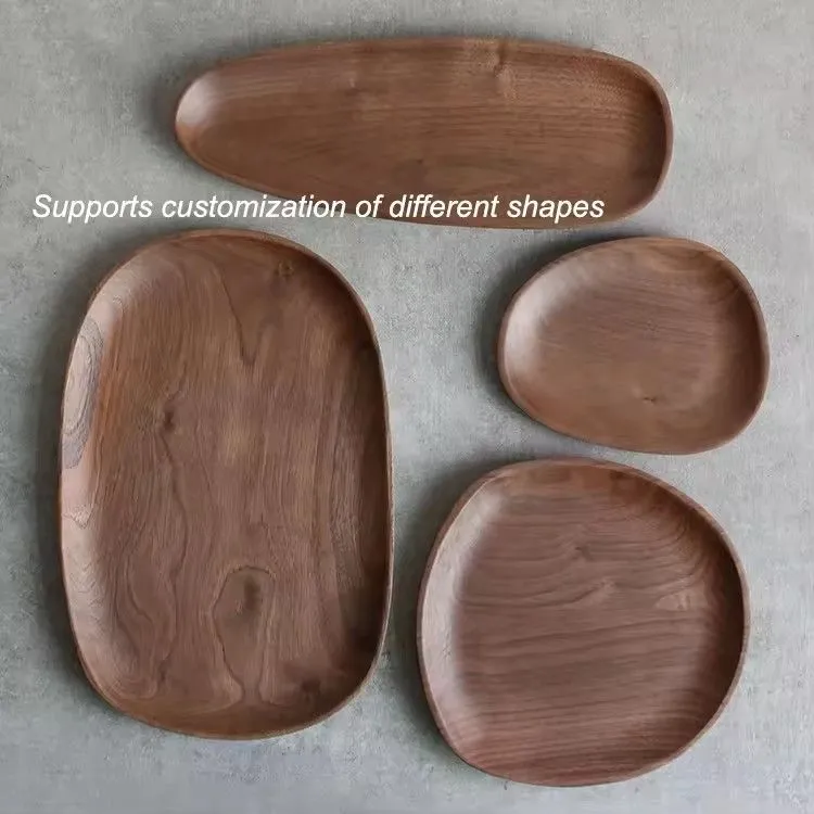 Natural wood steak serving tray customized logo unfinished round acacia wood dinner plate