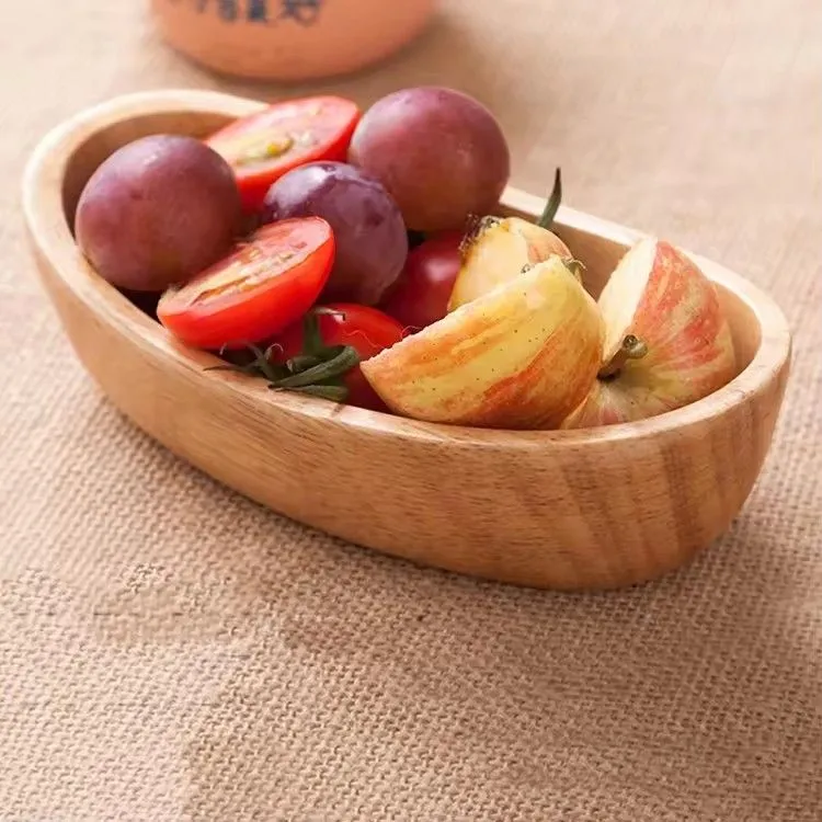 Rubberwood sushi serving boat plate hotel restaurant custom carved wood boat tray