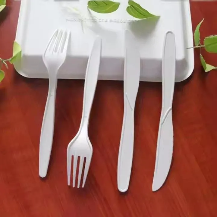 Green 8inch disposable knife fork spoon biodegradable cornstarch cutlery set