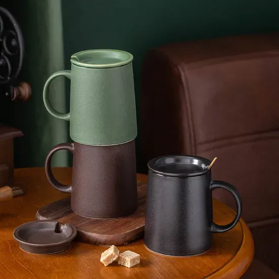 Color Glaze Home Office Tea Cup 11oz 14oz Frosted Ceramic Coffee Mug with Logo