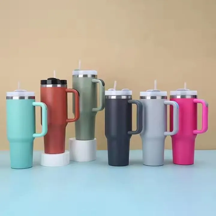 Stainless steel double wall vacuum metal cup travel coffee mug 40oz tumbler with handle