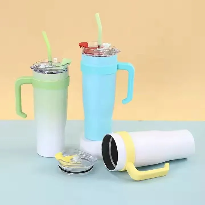 Custom logo stainless steel vacuum metal travel mug insulated coffee cup 40oz tumbler with handle