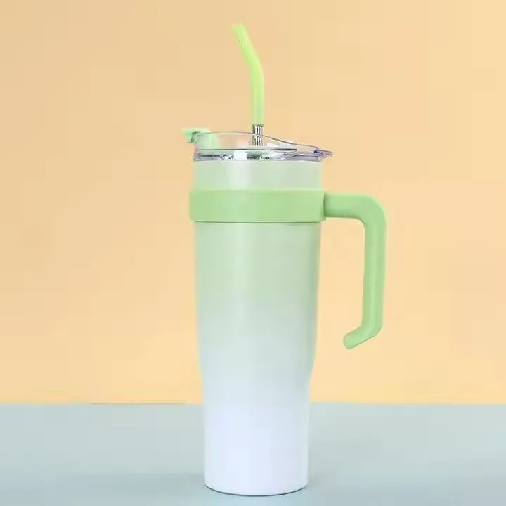 Custom logo stainless steel vacuum metal travel mug insulated coffee cup 40oz tumbler with handle