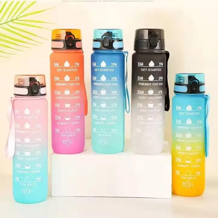 Wholesale 1000ml plastic fitness outdoor sports water bottle with time marker motivational drinking bottles