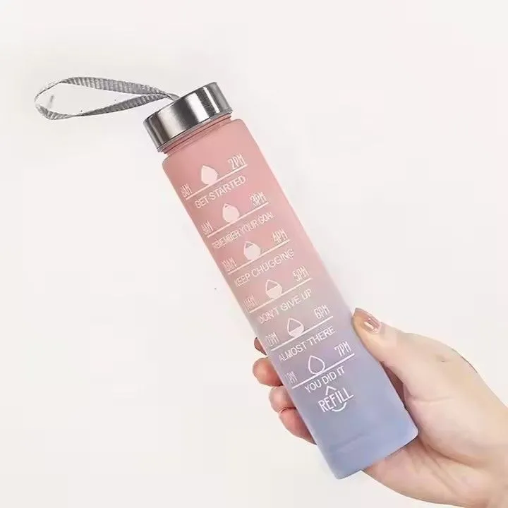 Wholesale 300ml plastic drinking bottle fitness gym sports motivational water bottle with time marker