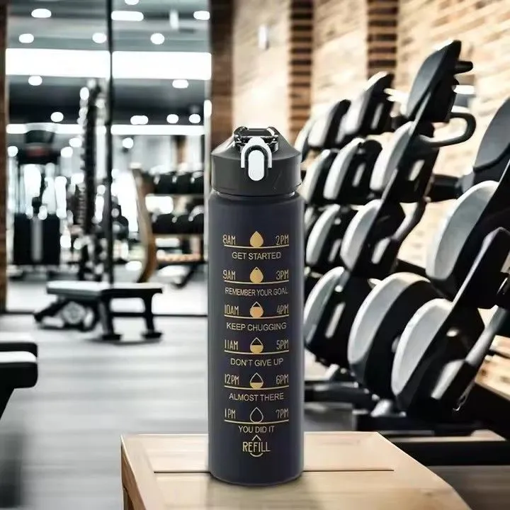 Custom logo 750ml black sports water bottle gradient colorful portable plastic straw water bottle