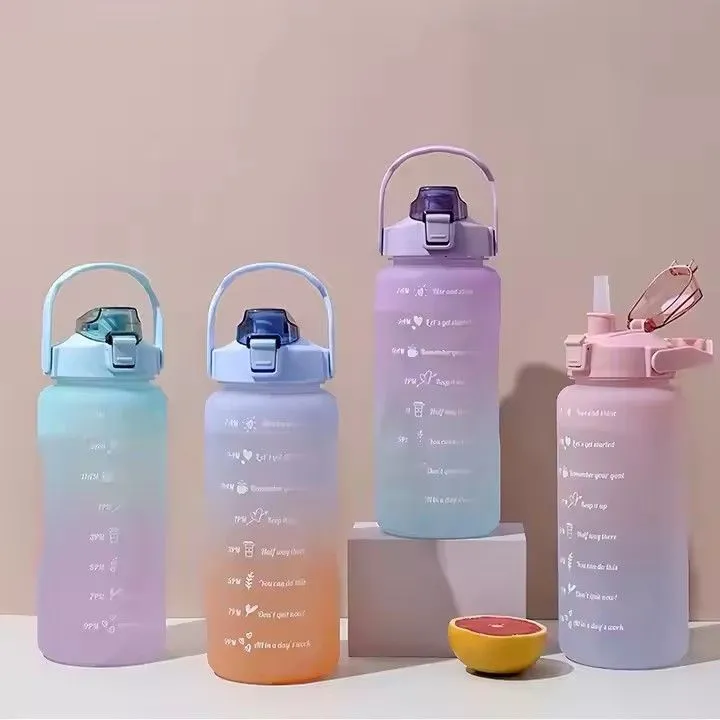 Csports drink water bottle leak-proof straw type motivational 2L plastic water bottles
