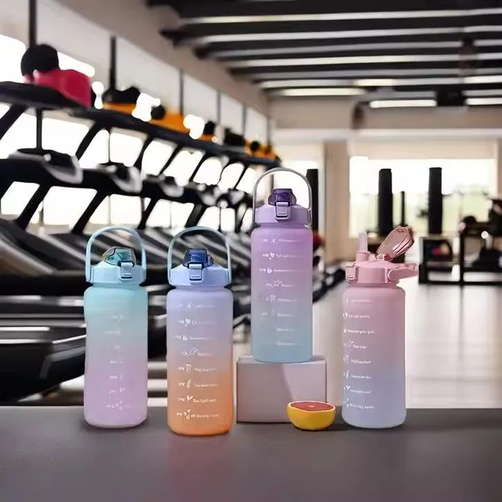 Csports drink water bottle leak-proof straw type motivational 2L plastic water bottles