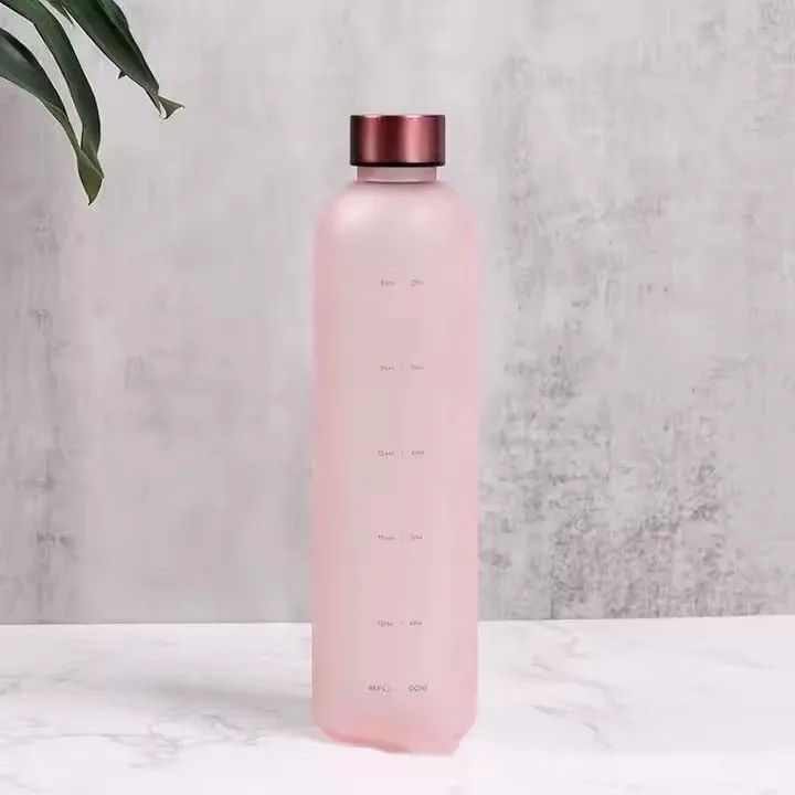 Leak proof motivational time marker 1 liter frosted bottle Bpa free reusable tritan water bottle