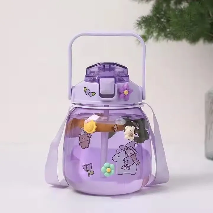 1300ml leak-proof cute large capacity straw belly cup plastic water cup with strap