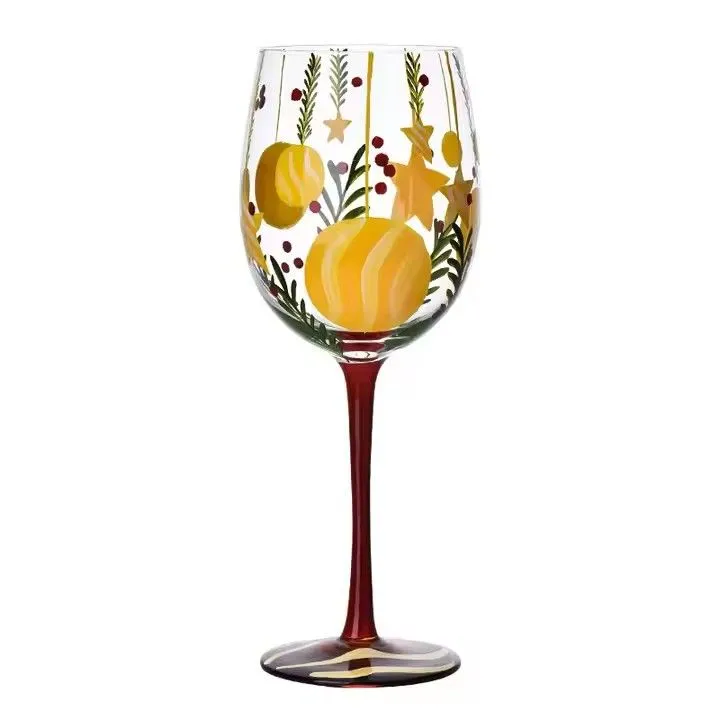 2024 Christmas Decorations Gifts Crystal Christmas Tree Stem Wine Glass Handpainted Goblet