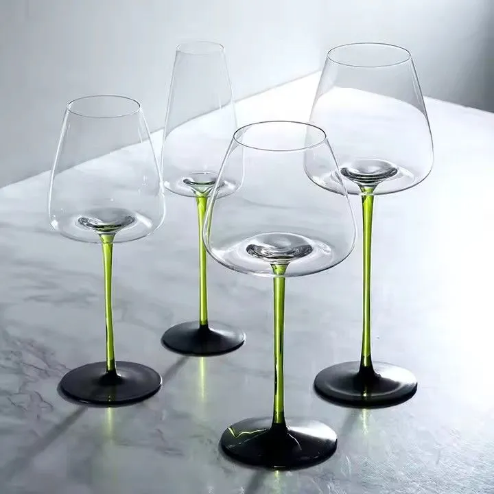 Red wine glass crystal glass wine glass green quite black concave Green stem goblet glasses