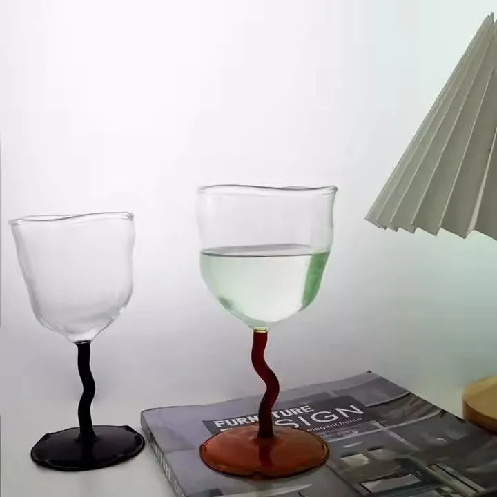 New Design Custom Made Hand Irregular Shape Goblet Red Wine Glass