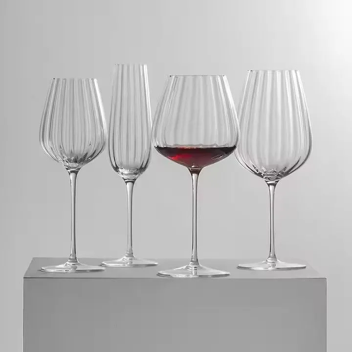 Wholesale Transparent New Style Modern Personalized Ribbed Wine Glass with Stripes
