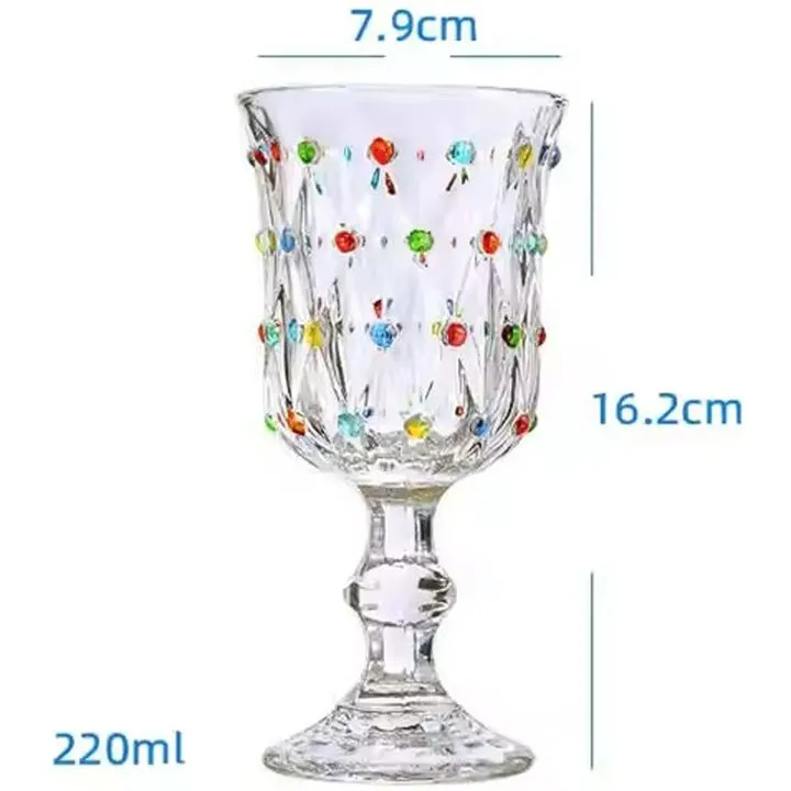 Luxury diamond embossed red wine glass with bead for wedding