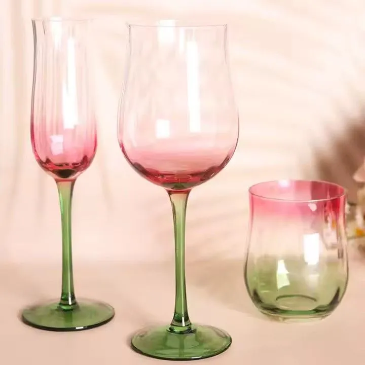 Creative Vintage Tulip Wine Glass Hand Blown Red Gradient Tight Edge Goblet Crystal Wine Glass