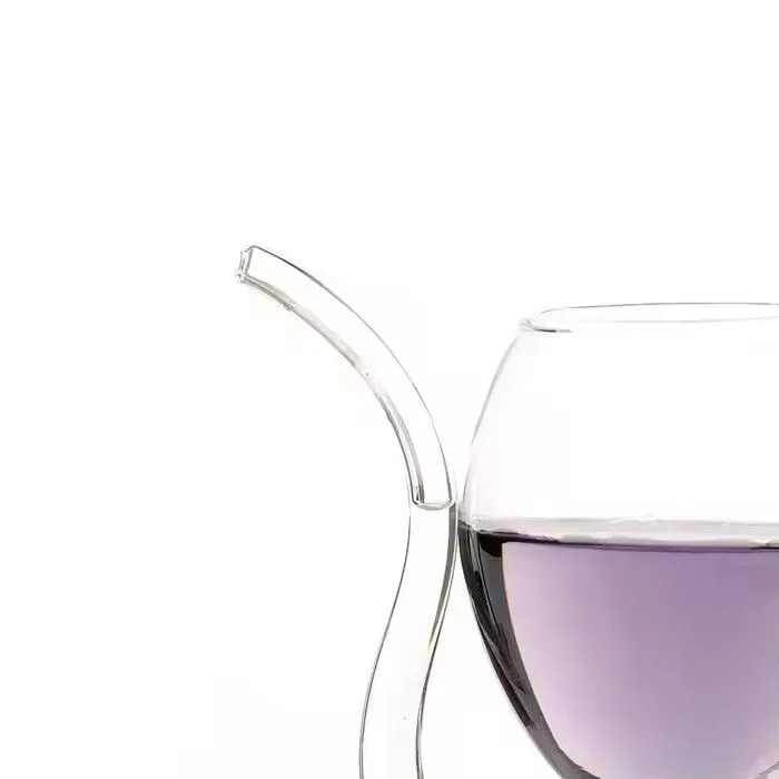 High borosilicate vampire red wine glass with drinking tube straw