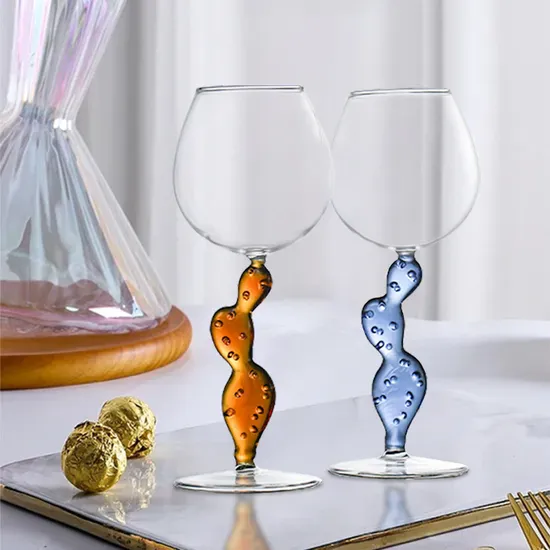 Wholesale Customized Nordic Cactus Shaped Goblet Red Wine Glasses Creative Colored Cactus Stem Wine Glass
