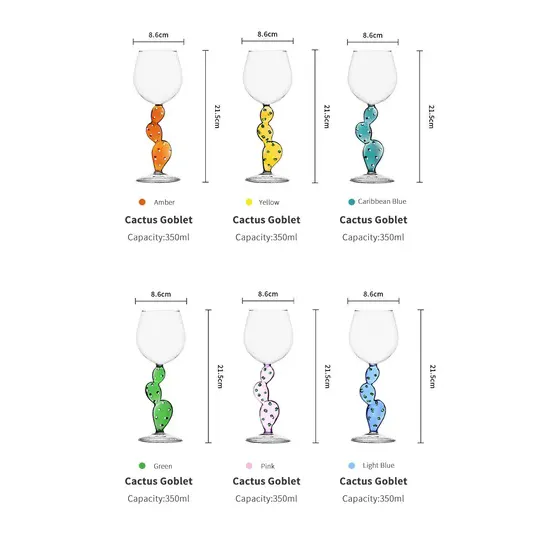 Wholesale Customized Nordic Cactus Shaped Goblet Red Wine Glasses Creative Colored Cactus Stem Wine Glass